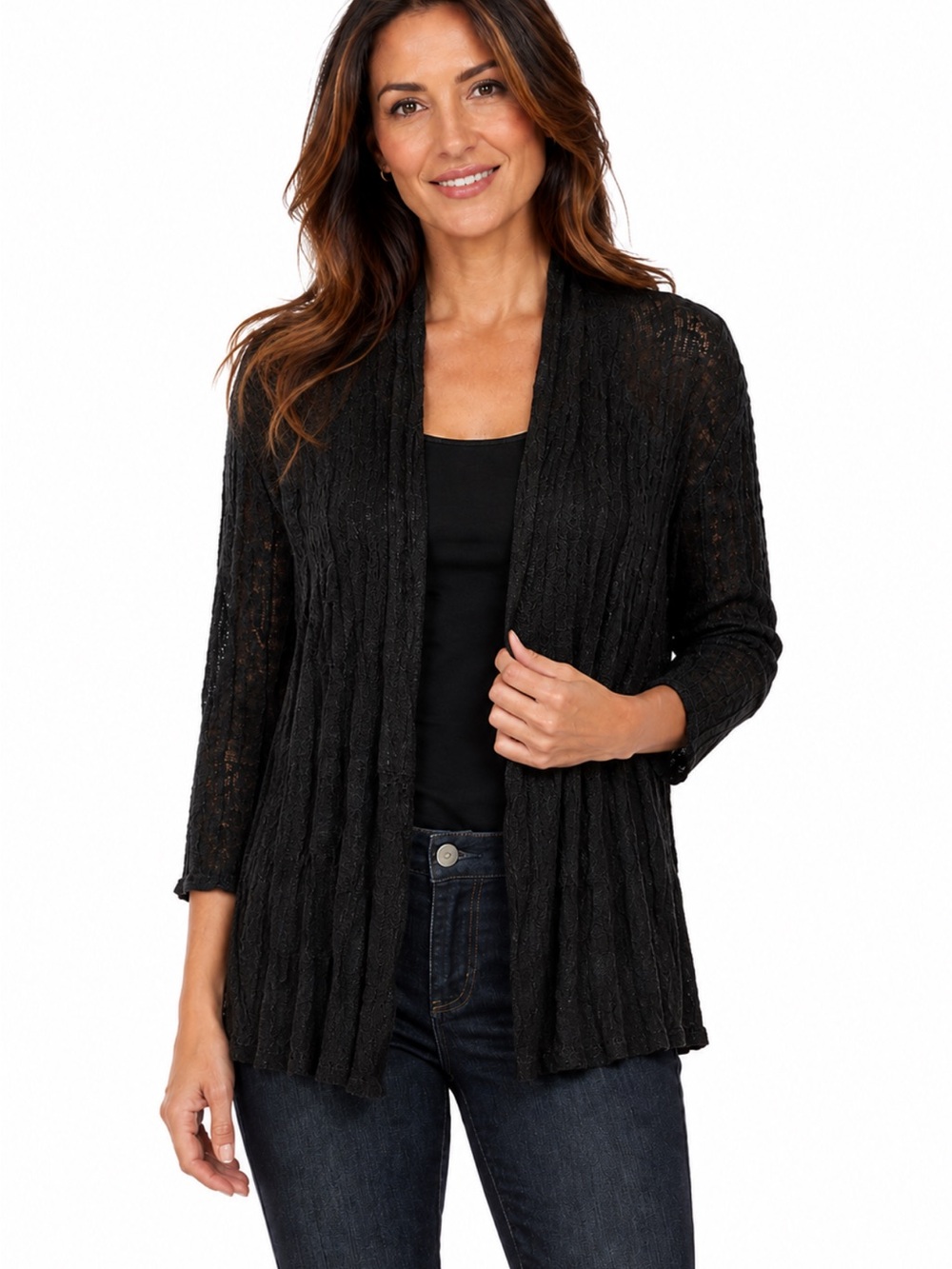 Eileen Fisher Women’s Black Sparkle Open-Front Cardigan Sweater in Sz XS
